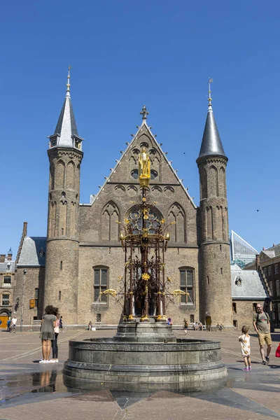 Нідерланди Липня 2018 Фонтаном Перед Лицарський Залі Квадратних Комплексу Бінненгоф — стокове фото