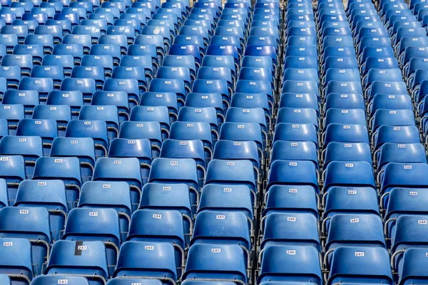 Blue Plastic Chairs Numbers Tribune — Stock Photo, Image