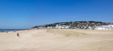 Trouville, Fransa - 05 Temmuz 2018: Beach Trouville İngiliz Kanalı'nın kıyısında