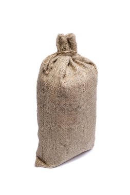 Beyaz bir arka plan üzerinde düğümlü dolu çanta