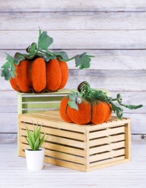 Natürmort fötr yün Cadılar Bayramı kutlamaları için gelen el yapımı kabak ile