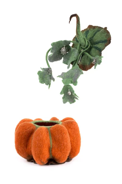 Handgemaakt Uit Gevilte Wol Voor Viering Van Halloween Pompoen — Stockfoto