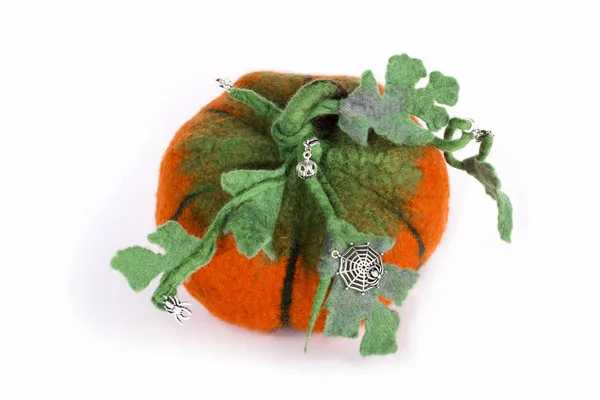 Handgemaakt Uit Gevilte Wol Voor Viering Van Halloween Pompoen — Stockfoto
