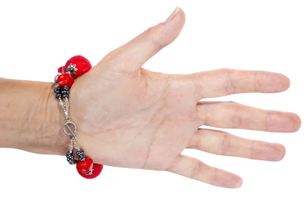 Armband Med Ylle Bollar Kvinnas Hand — Stockfoto