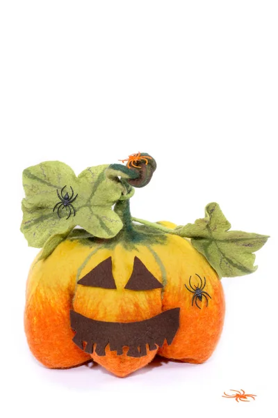 Handgefertigter Kürbis Aus Gefilzter Wolle Zur Feier Von Halloween — Stockfoto
