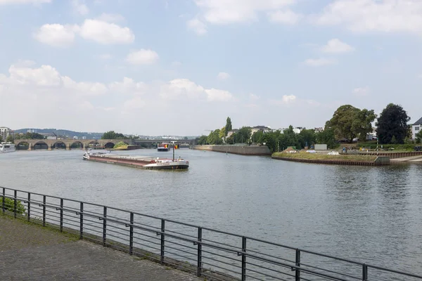 Koblenz Germany July 2018 Carriage Goods Barges Moselle River Koblenz — Stock Photo, Image