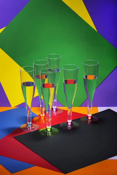 Still Life Wine Glasses Colored Background — Stock Photo, Image