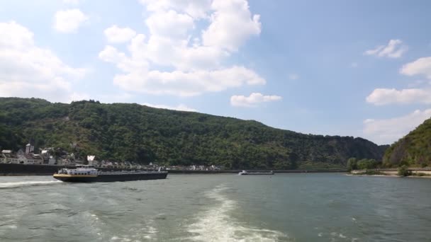 Vista Desde Barco Que Mueve Largo Del Río Rin Alemania — Vídeos de Stock