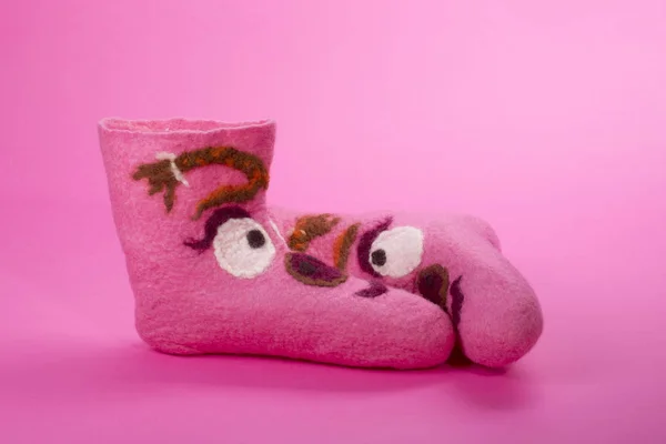 Pink Felt Socks Pattern Pink Background — Stock Photo, Image