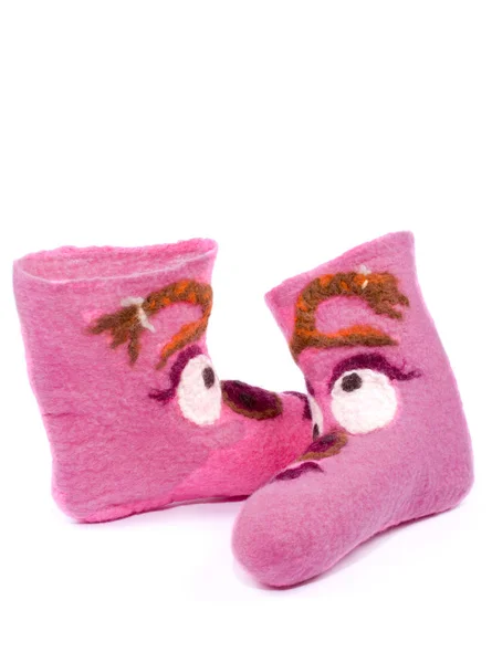 Pink Felt Socks Pattern White Background — Stock Photo, Image