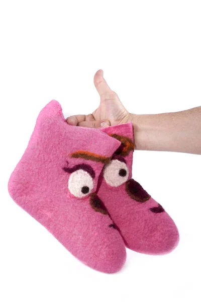 Pink Felt Socks Pattern White Background — Stock Photo, Image