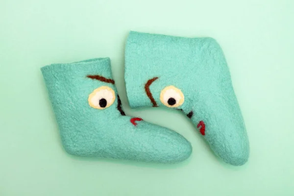 Cyan Felt Socks Pattern Turquoise Background — Stock Photo, Image