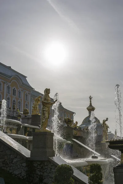 Petergof San Petersburgo Rusia Agosto 2018 Gran Cascada Fuentes Peterhof — Foto de Stock