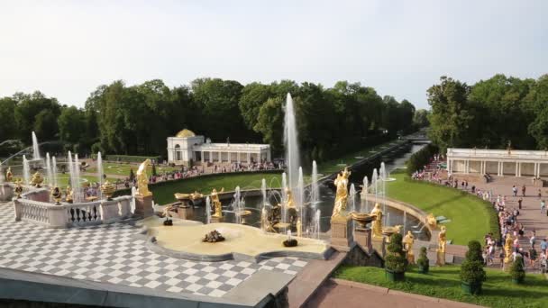 Grand Kaskadowe Fontanny Peterhof Państwowe Muzeum Rezerwat Sankt Petersburgu — Wideo stockowe