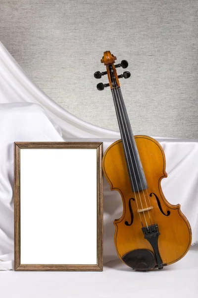 Marco Fotos Para Maqueta Mesa Con Violín —  Fotos de Stock