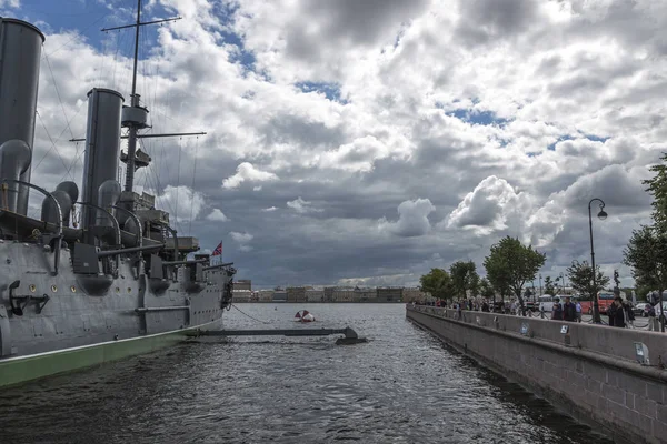 Petersburg Rusko Srpna 2018 Fragment Křižník Aurora Baltské Flotily Petrohradu — Stock fotografie