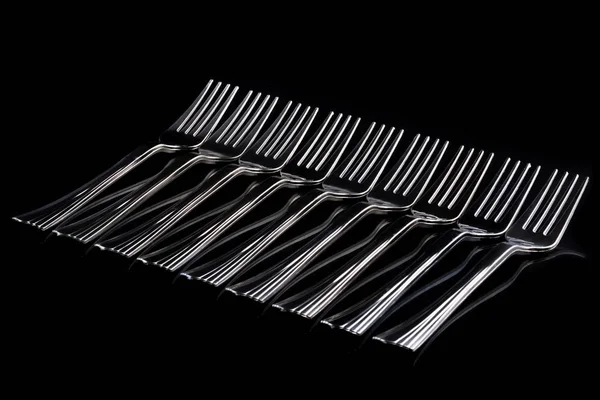 Very Simple Still Life Forks Black Background — Stock Photo, Image
