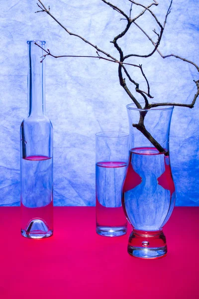 Still Life Glassware Blue Background — Stock Photo, Image