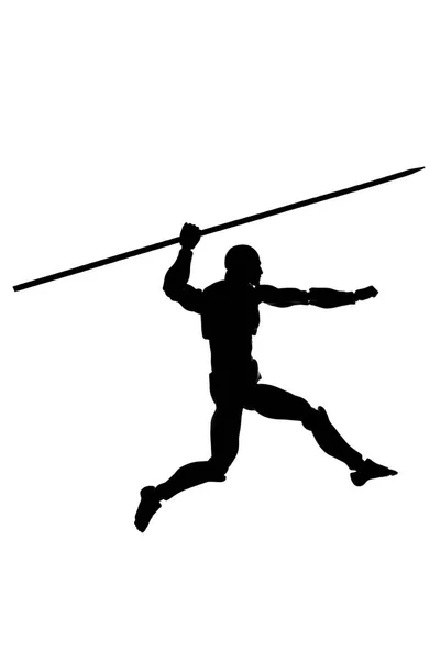 Silhouette Running Man Spear White Background — Stock Photo, Image