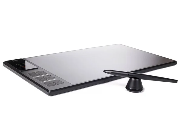 无线图形平板电脑与笔在白色背景 — 图库照片