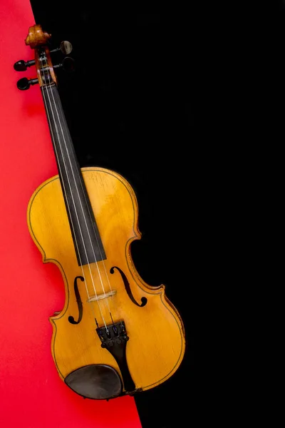 Violin on a multi-colored background, top view