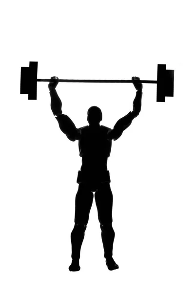 Silhouette Man Barbell His Hands White Background — Stock Photo, Image
