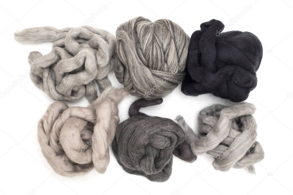 Hanks merino wool gray shades of color on a white background