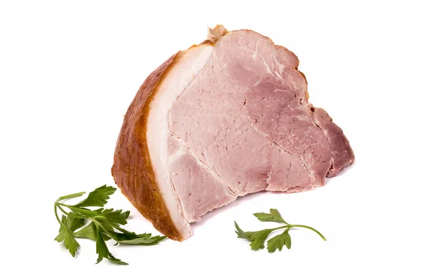 白い背景の上に新鮮な豚肉ハムの大部分 — ストック写真
