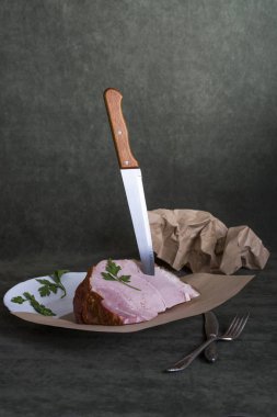 Natürmort tablo taze domuz jambon ile