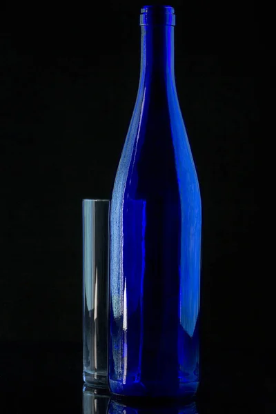 Still Life Blue Bottle Glass Dark Background — Stock Photo, Image