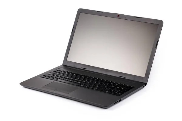 Abra Laptop Cinza Fundo Branco — Fotografia de Stock