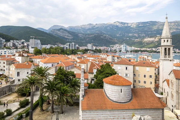 Budva Montenegró Augusztus 2017 Kilátás Városra Megfigyelési Fedélzetről Ókori Erőd — Stock Fotó