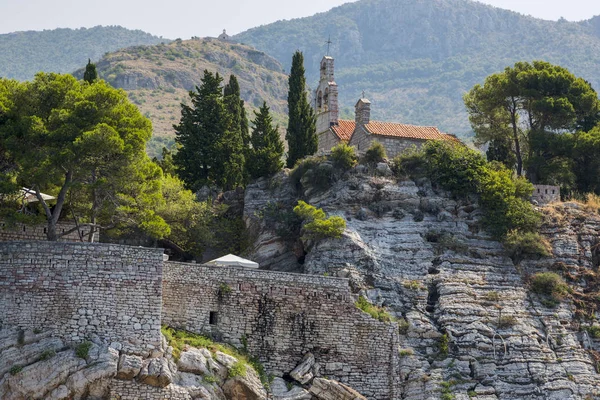 Budva Montenegro Agosto 2017 Fragmento Ilha Santo Estêvão Costa Adriático — Fotografia de Stock