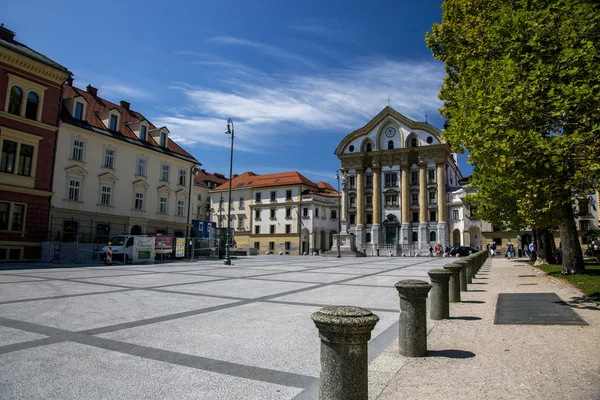 Lublaň Slovinsko Srpna 2019 Kongresové Náměstí Ursulinový Kostel Nejsvětější Trojice — Stock fotografie