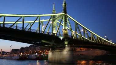 Budapeşte'deki Özgürlük Köprüsü'nün bir zevk teknesinden görünümü