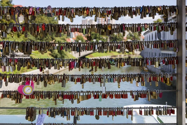 Ljubljana Slovenia August 2019 Love Padlocks Fence Bridge River Ljubljana — Stock Photo, Image