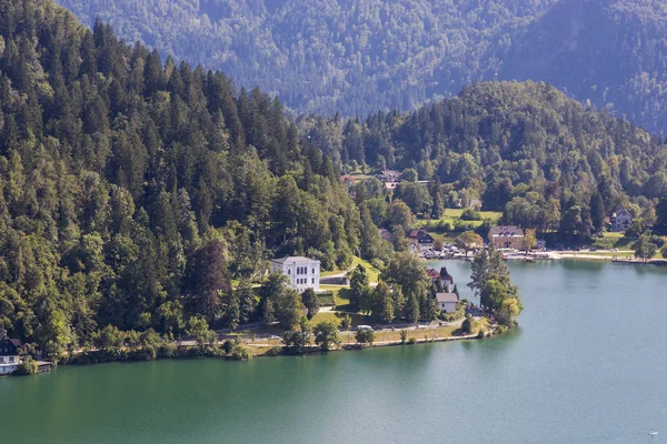 Bled Eslovênia Agosto 2019 Vista Cidade Bled Nas Margens Lago — Fotografia de Stock