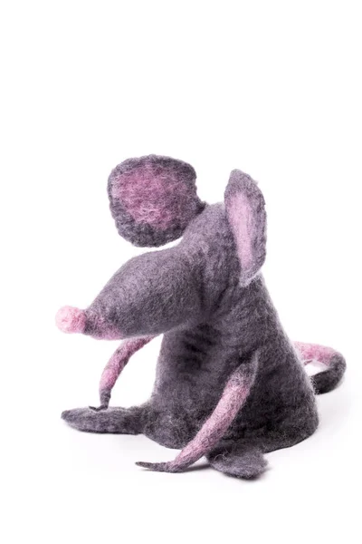 Soft Toy Rat Gemaakt Van Vilten Wol Een Witte Achtergrond — Stockfoto