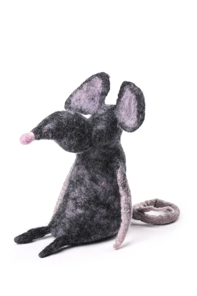 Soft Toy Rat Made Felted Wool White Background — 스톡 사진