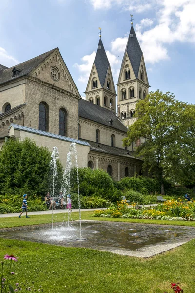 Koblenz Německo Července 2018 Fontána Hradeb Baziliky Castora Městě Koblenz — Stock fotografie