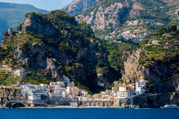 Atrani Italia Agosto 2019 Vista Desde Mar Hasta Ciudad Atrani — Foto de Stock