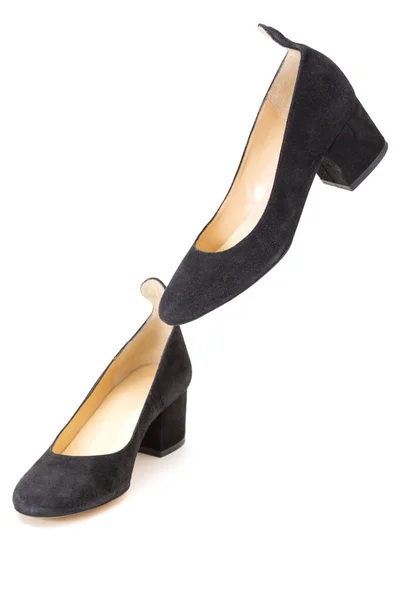 Women Black Shoes Heels White Background — Stock Photo, Image