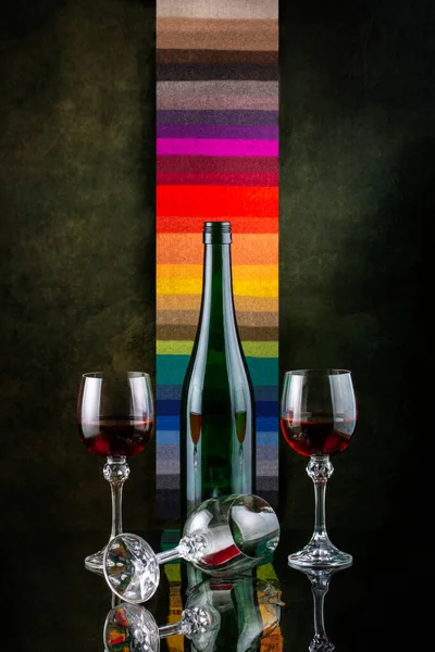 Still Life Glasses Wine Glass Bottle — Stock Photo, Image