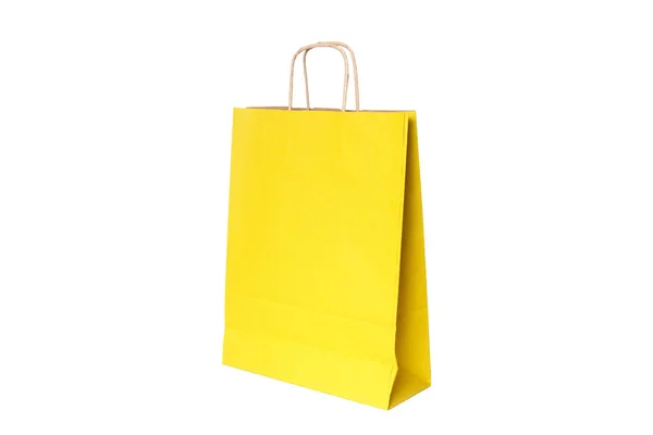 Borsa shopping di carta gialla isolata. Vista dall'alto — Foto Stock