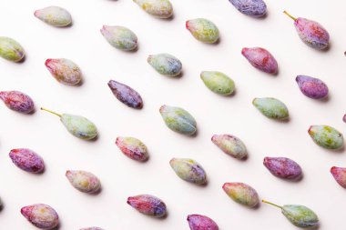 Erik ile dikişsiz desen. Tropikal soyut arka plan. Beyaz arka planda erik