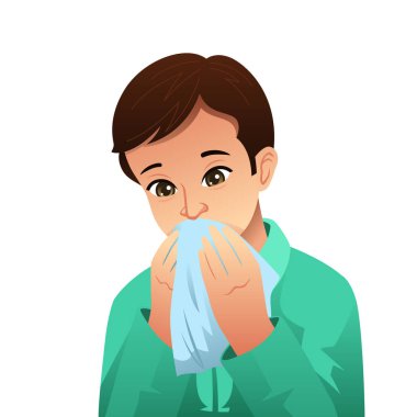 A vector illustration of Sick Man Blowing His Nose on a Tissue clipart