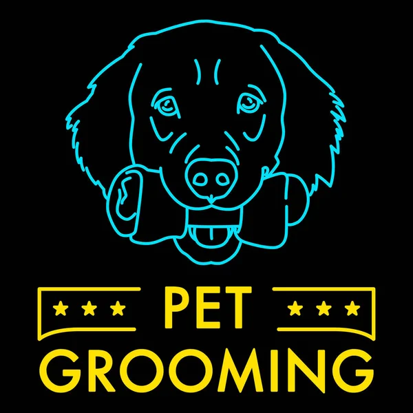 Vector Illustration Pet Grooming Neon Sign — Stock Vector