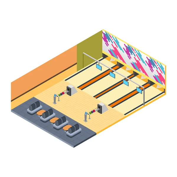 Uma Ilustração Vetorial Bowling Alley Isométrico — Vetor de Stock