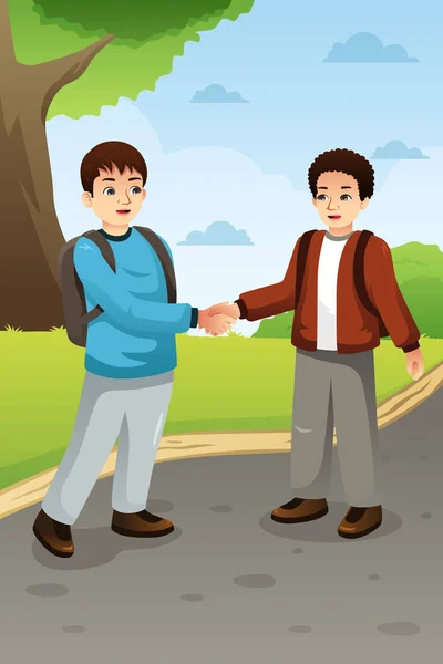 Vector Illustration Two Boys Shaking Hands — Stock Vector