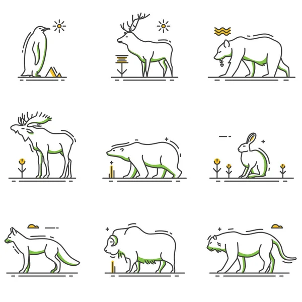 Egy Vektoros Illusztráció Téli Állatok Karikatúra Szerkezeti Beállítása — Stock Vector